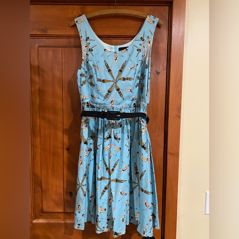 ModCloth x DUpenny brand, size large, belted fit and flare dress with pockets
